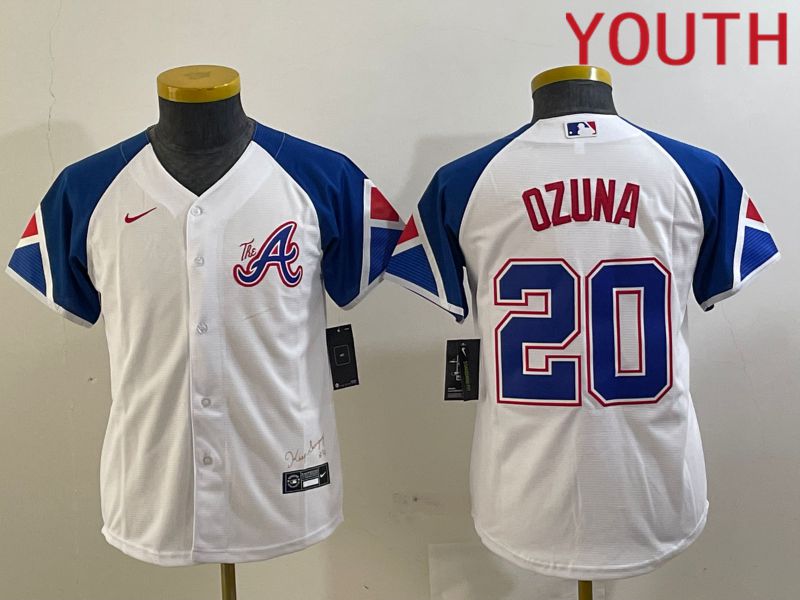 Youth Atlanta Braves #20 Ozuna White City Edition 2024 Nike MLB Jersey style 1->tampa bay rays->MLB Jersey